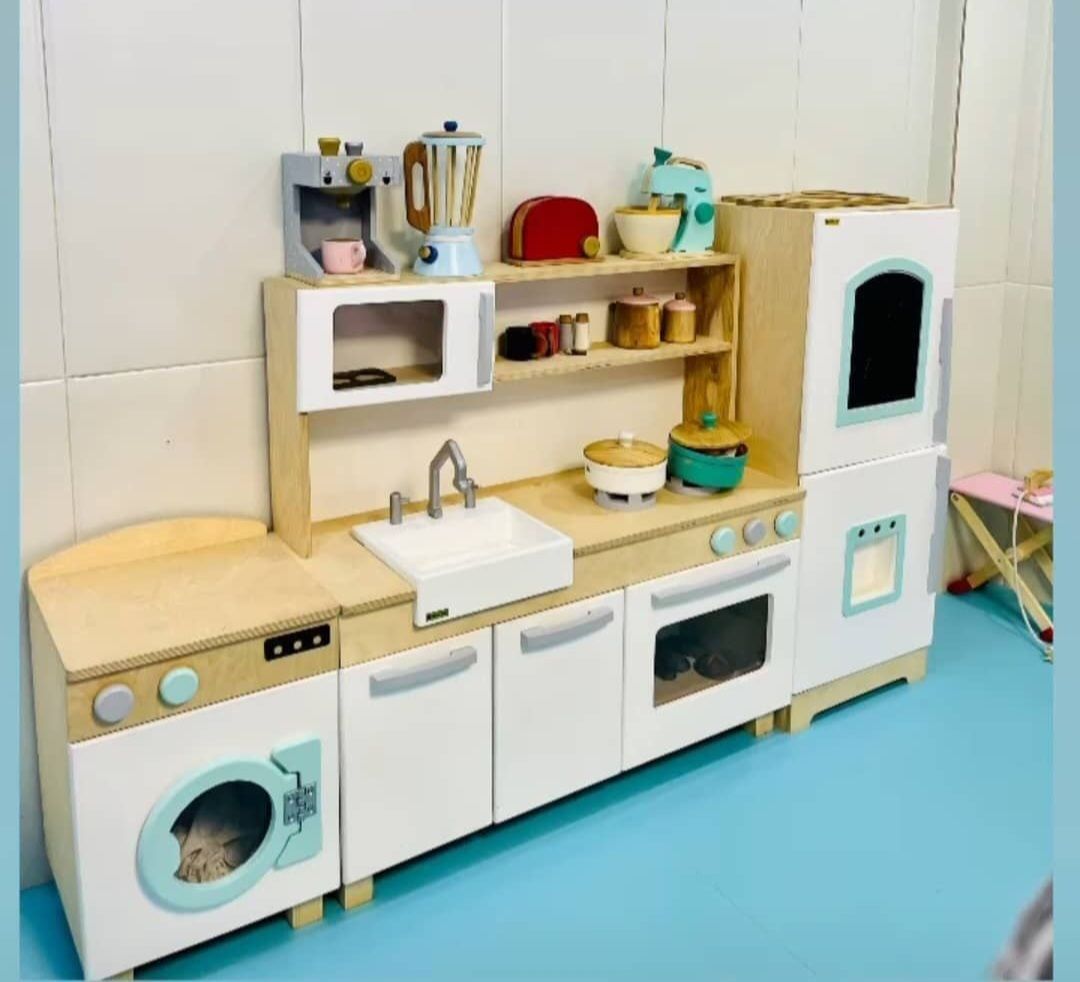 اشپزخانه اسباببازی چوبی با ۵ وسیله اصلی